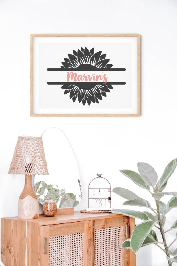 Pretty Split Sunflower Monogram SVG