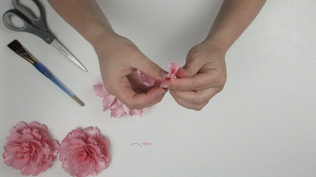 rolling the center of the paper peony up