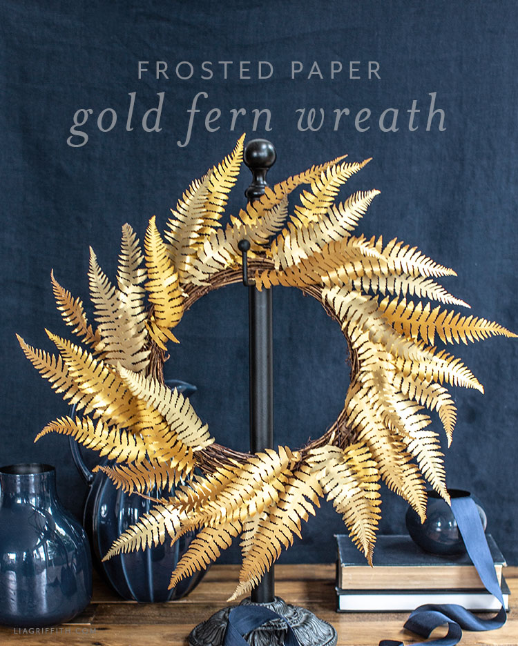 frosted paper gold fern wreath