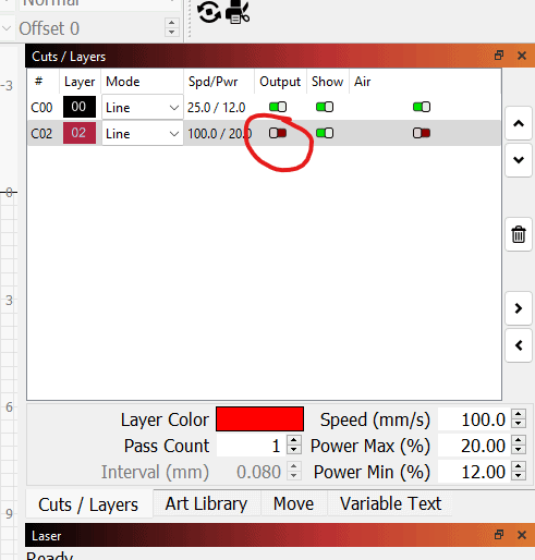 this is where you can find the output settings in lightburn to use with your thunder laser