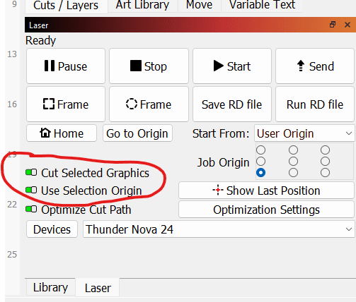 have cut selected graphics and use selection origin selected. 