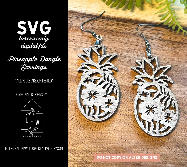Pineapple Dangle Earrings Digital Laser Cut SVG File | Etsy